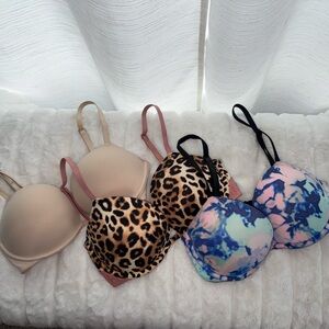 PINK Victoria's Secret Push Up Bra Bundle Set - Nude, Leopard, Tie-Dye, set of 3